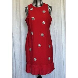 Taylor Red Sleeveless Embellished Sheath Dress Size 6 Rhinestone Pleated Hem NEW